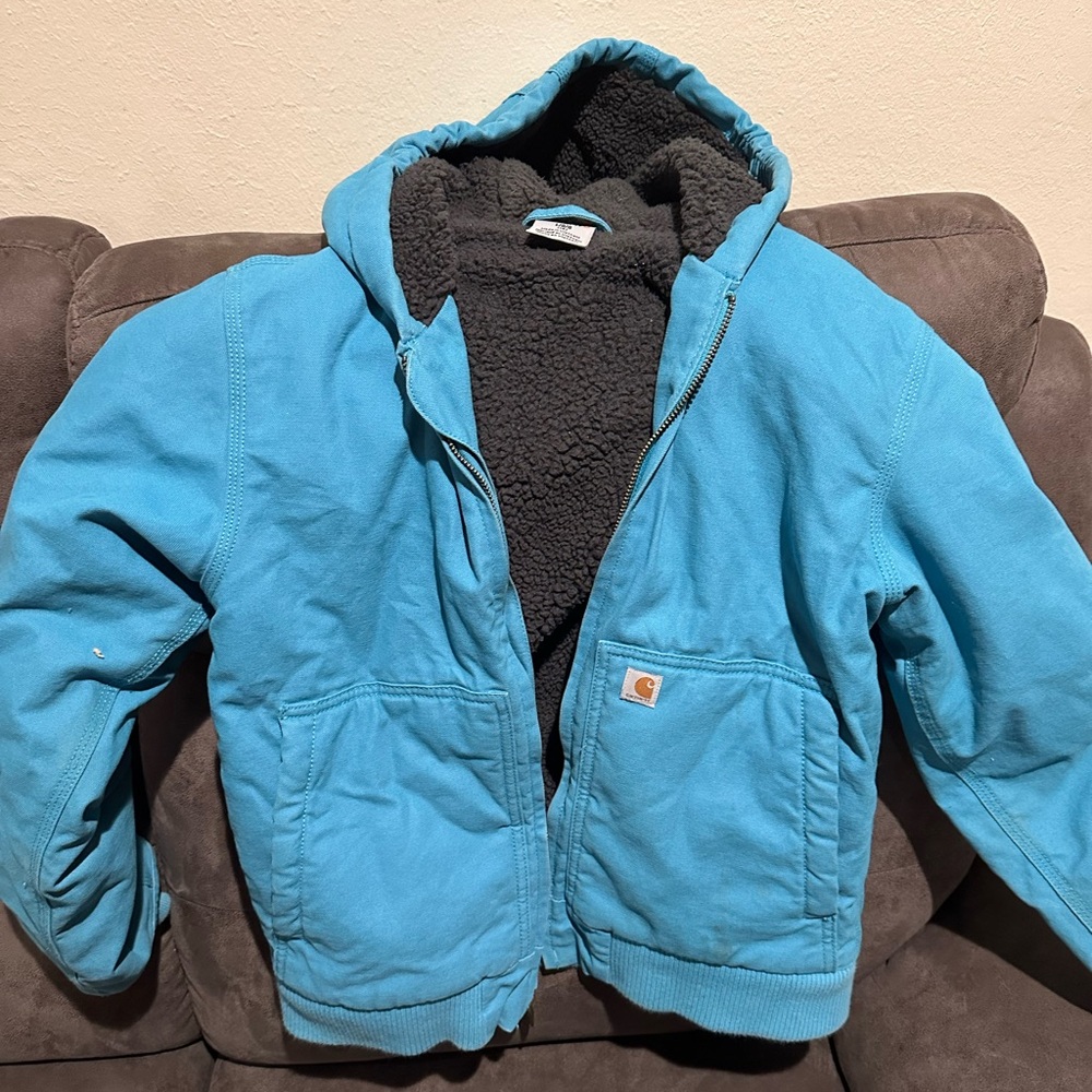 Carhartt Teal Hooded Jacket with Black Lining